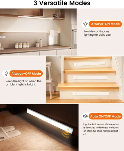 Miniatura 3 de Luces para debajo del gabinete de 8 pulgadas, 41 LED recargables con sensor de movimiento magnético, luz para interiores, brillo regulable de 6000
