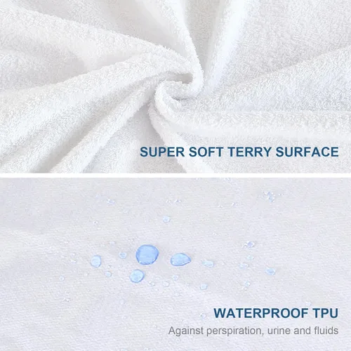 Miniatura 2 de Protector de colchón Queen impermeable, transpirable suave Terry con capa de TPU ajustable 18 pulgadas de profundidad, estilo elástico todo