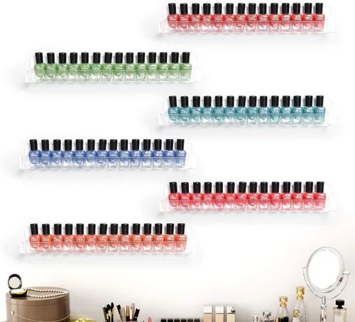 Miniatura 7 de BTremary - Estante para esmaltes de uñas de 15" montado en pared, acrílico, organizador y almacenamiento de pinturas en gel con tapas de extremo