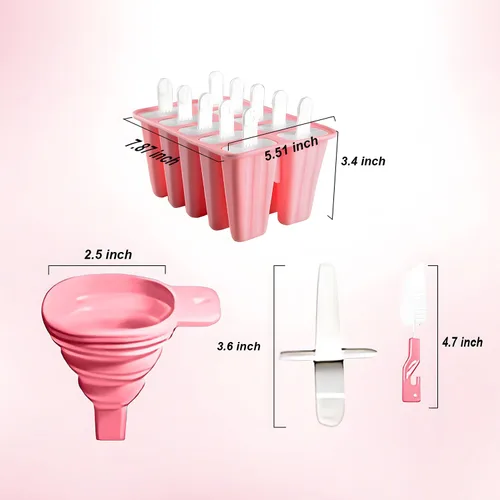 Miniatura 4 de Moldes de silicona para paletas, 10 moldes para hacer paletas de hielo con 10 palos reutilizables, cepillo de limpieza y embudo, moldes caseros