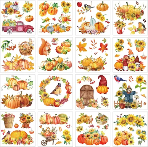 Miniatura 10 de SATINIOR 16 hojas rústicas de invierno para manualidades y muebles, calcomanías de gnomo de muñeco de nieve, renos, calcomanías para álbumes