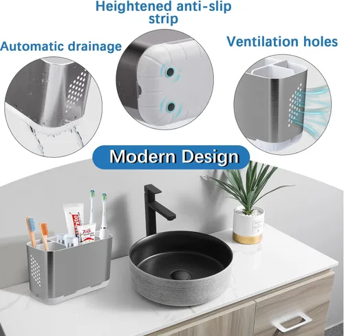 Miniatura 4 de Portacepillos de dientes para organizador de encimera de baño, portacepillos para cepillos de dientes eléctricos grandes desmontables