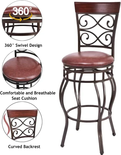 Miniatura 4 de Taburete de bar giratorio de 30 pulgadas de altura de asiento, taburetes de bar giratorios de 360 grados con asiento acolchado de cuero, sillas