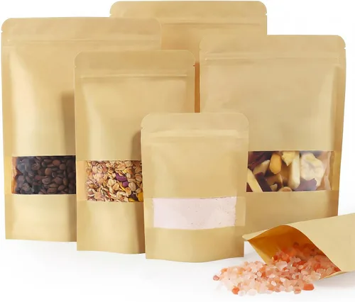 Miniatura 11 de FireKylin 100 bolsas de papel marrón con ventana, bolsas de pie de 3.5 x 5.5 pulgadas, bolsas de almacenamiento de alimentos con cremallera