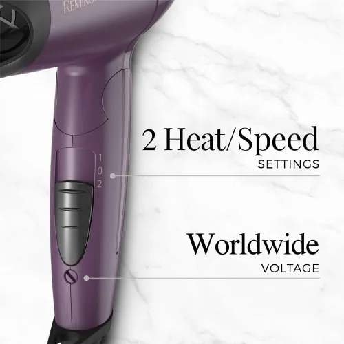 Miniatura 2 de Remington Secador de pelo de viaje, secadora compacta con mango plegable con doble voltaje, revestimiento de cerámica y tecnología térmica avanzada