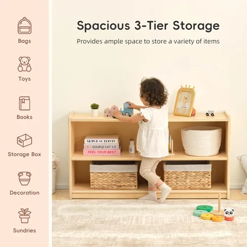 Miniatura 3 de OOOK - Organizador de estantes Montessori de 2 niveles para juguetes y almacenamiento para niños, estantes de almacenamiento de madera de 3