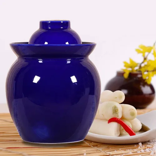 Miniatura 5 de ZHOUXIAO Tarro de encurtido de porcelana china, olla Kimchi gruesa con tapa, recipientes sellados de cerámica para almacenamiento de alimentos