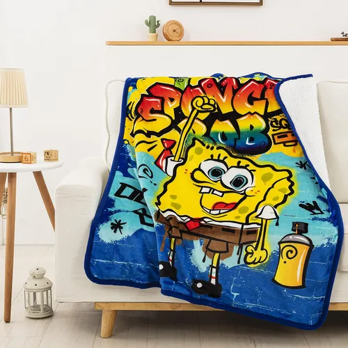 Miniatura 2 de Northwest Manta Sherpa con tacto de seda de Bob Esponja, 40 x 50 pulgadas, Graffiti Bob