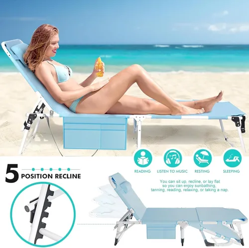 Miniatura 7 de H&ZT Silla de salón plegable con abertura para la cara – Silla reclinable ajustable para bronceado al aire libre con colchón, silla de sol