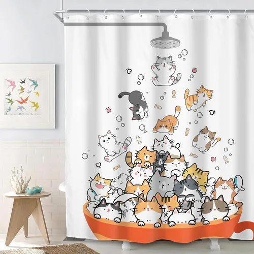 Miniatura 21 de SVBright Divertida cortina de ducha con diseño de perro para niños, diseño de corgi con dibujos animados, 72 pulgadas de ancho x 72 pulgadas