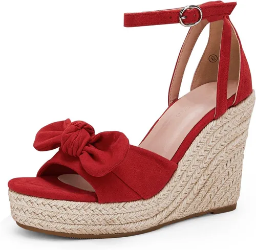 Rilista Sandalias de plataforma de cuña para mujer, con lazo, punta abierta, alpargata, tacones altos, hebilla y correa al tobillo, zapatos de verano