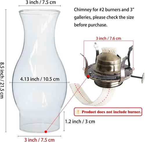 Miniatura 6 de Lámpara de aceite para chimenea, base de 3 pulgadas, 8.5 pulgadas de altura, pantalla de lámpara de queroseno, lámpara de repuesto de vidrio