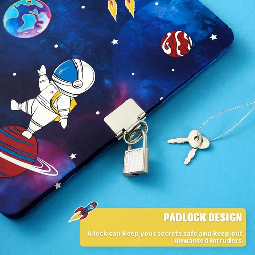 Miniatura 3 de WERNNSAI Diario Luminoso Espacial para Niños, Diario Secreto con Llaves de Cerradura, Cuaderno de Diario con Bolígrafo y Calcomanías, Regalo