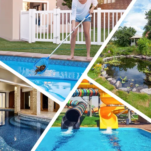 Miniatura 7 de Mowend Red de desnatador de piscina de longitud total de 57 pulgadas, red de rastrillo de hojas con poste telescópico de aluminio de 4 secciones Azul
