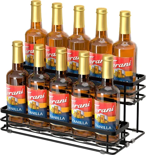 Miniatura 11 de Organizador de jarabe de café, soporte para botellas de jarabe para barra de café, 2 niveles, 6 estantes de almacenamiento para jarabe, vino