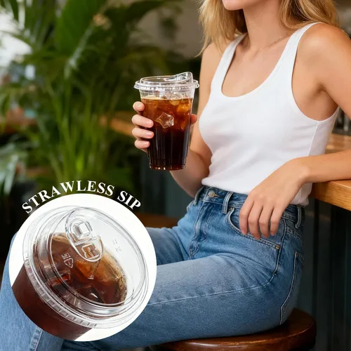 Miniatura 5 de Goodluck Paquete de 100 vasos de plástico transparente de 16 onzas con tapas, desechables para café helado con tapas para fiestas, bebidas