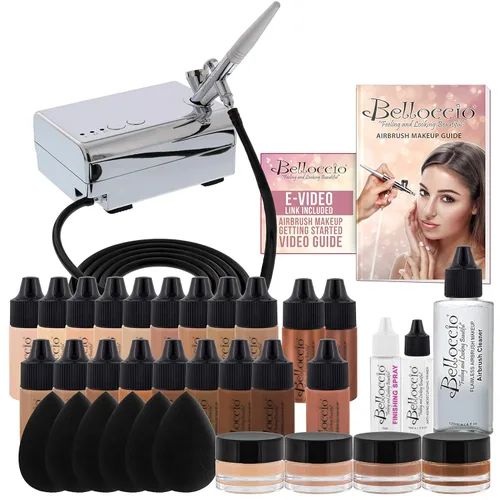 Miniatura 8 de Belloccio - Sistema de maquillaje profesional para aerógrafo de belleza con 4 tonos medianos de base en botellas de 1/4 onza – el kit incluye rubor