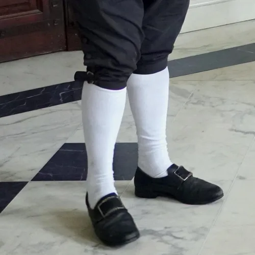 Miniatura 4 de Eurzom 3 pares de calcetines coloniales para hombre, accesorios de disfraz colonial, calcetines blancos hasta la rodilla para adultos, Halloween