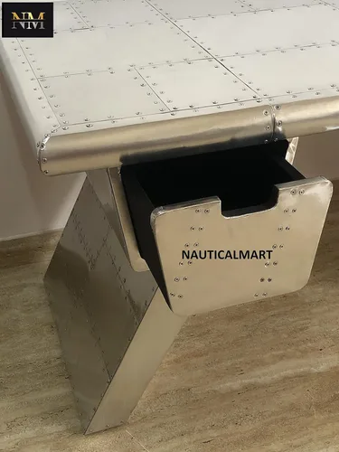 Miniatura 3 de NauticalMart Escritorio ejecutivo de aviador grande, estantería de cajón, ala de avión (60 pulgadas)