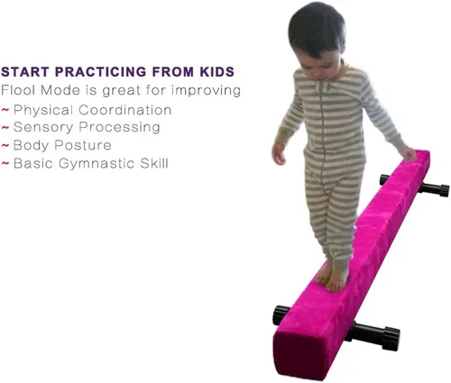 Miniatura 7 de Viga de equilibrio ultrasimple ajustable y plegable de 6 pies, equipo de gimnasia de suela sintética de piso alto y bajo, sin necesidad de Rosa