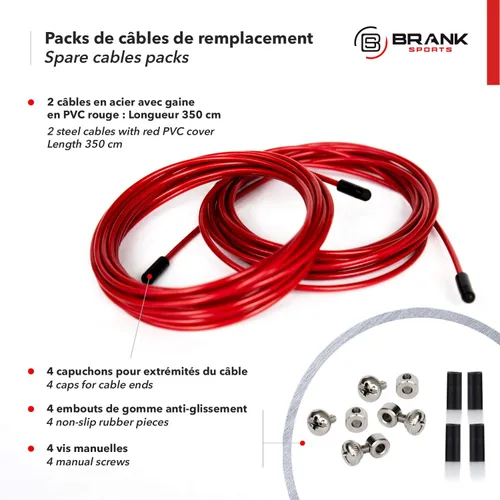 Miniatura 2 de BRANK SPORTS® Paquete de 2 cuerdas de acero de repuesto para todas las cuerdas de saltar Longitud 12 pies 2 diámetros y 7 colores para elegir
