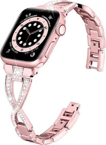 Miniatura 9 de Wipalor Dressy X - Correa para Apple Watch de 1.61, 1.57 y 1.49 pulgadas, para mujer, correa de metal con diamantes brillantes para mujer, correa