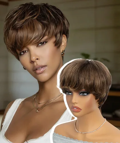 Miniatura 9 de QUEEN VIRGIN REMY QVR Pixie Cut Wig Human Hair Wigs with Bangs Short Wigs for Black Women Human Hair Different Style Pixie Wig for Daily Wear Black