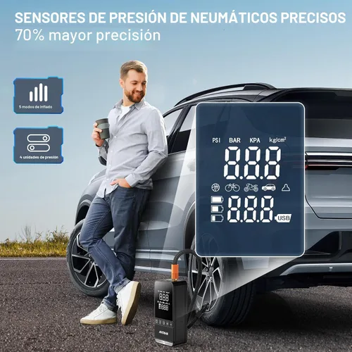 Miniatura 3 de Inflador de neumáticos, compresor de aire portátil, bomba de aire inteligente inalámbrica de 150 PSI para neumáticos de automóvil, luz LED y apagado