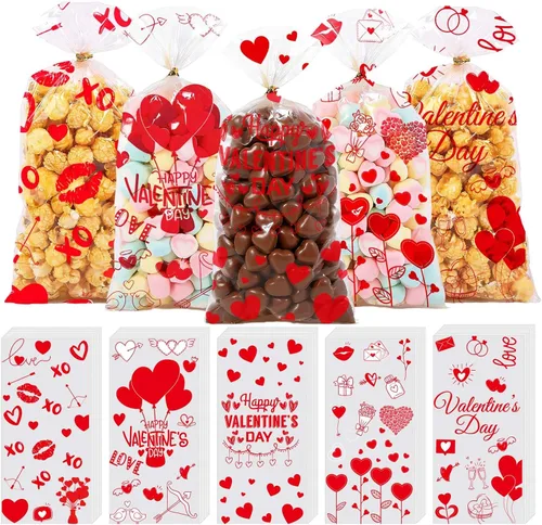 Miniatura 9 de Bolsas de San Valentín ONFAON, 180 piezas de bolsas de regalo de San Valentín con 200 lazos para empacar bocadillos, galletas y dulces, bolsas