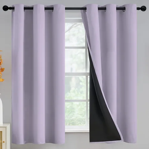 Miniatura 340 de Yakamok Cortinas negras, cortinas de ventana con aislamiento térmico y eficiencia energética para dormitorio, cortinas opacas completas y cortinas