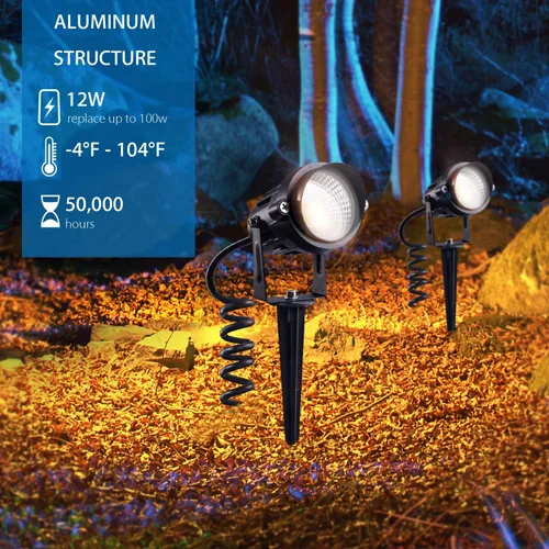 Miniatura 4 de SUNVIE Iluminación LED de paisaje al aire libre, 12 W, luces de graden impermeables, focos LED COB con soporte de púas para lámpara decorativa