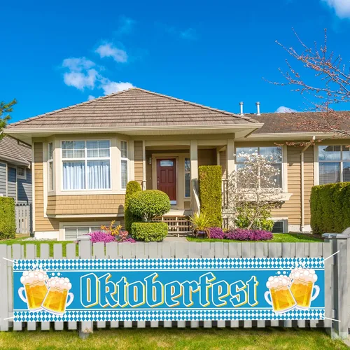 Miniatura 7 de Oktoberfest - Bandera de cuadros bávaros para valla, pared, patio y césped, cartel de bienvenida para fiesta temática alemana