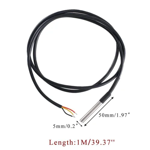 Miniatura 2 de HiLetgo 5 piezas de sensor de temperatura DS18B20, sonda de temperatura de acero inoxidable, impermeable, paquete de 1 m (paquete de 2)