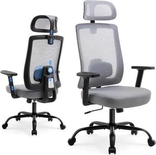 Miniatura 9 de Shintenchi Silla de oficina de malla, silla ergonómica de escritorio de oficina en casa con soporte lumbar ajustable, reposacabezas, inclinación