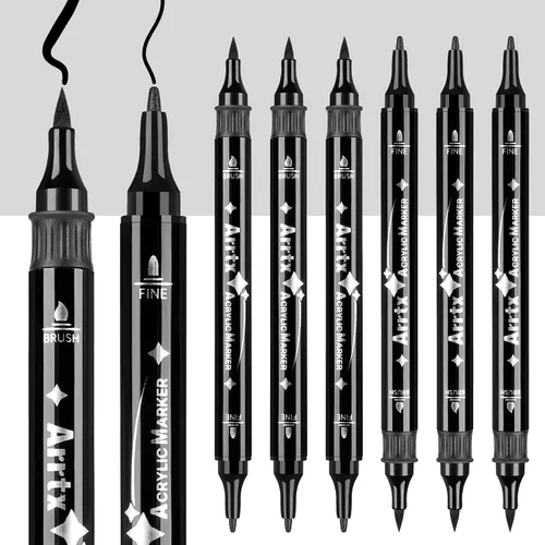 Miniatura 8 de Arrtx Paquete de 8 rotuladores de pintura negra de doble punta, marcadores de pintura acrílica grafiti negros para pintar sobre roca, papel, madera