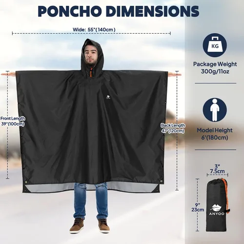 Miniatura 2 de ANYOO Poncho de lluvia con capucha para adultos, impermeable, ligero, para hombres y mujeres, chaqueta de lluvia reutilizable para emergencias al