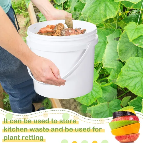 Miniatura 5 de Leinuosen 8 cubos de plástico con asa y tapa, duradero, resistente, seguro para alimentos, contenedor para almacenamiento multiusos, pintura