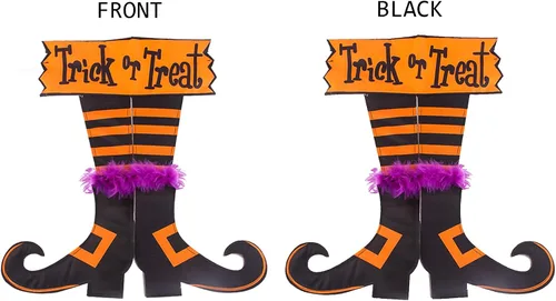 Miniatura 2 de Bandera graduada de Feliz Halloween con pies de bruja de truco o trato, decoración para exteriores, decoración del hogar, doble cara