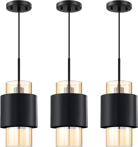 Miniatura 6 de 1 Light 2 Pack Hanging Indoor Kitchen Island Pendant Light 6" Drum Glass Shade Pendant Ceiling Light Fixtures Modern Farmhouse Dinning Over Sink