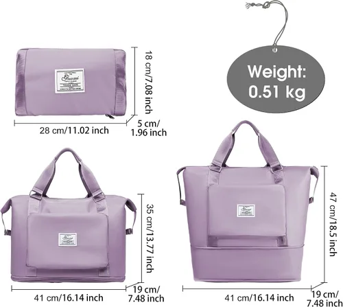 Miniatura 2 de SOPIME Bolsa de viaje expandible deportiva para mujeres y hombres, bolsa de viaje plegable extra grande con correas dobles para el hombro y bolsillo