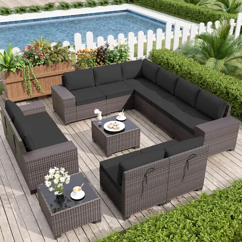 Miniatura 76 de Kurapika juego de muebles de patio 4 piezas de mimbre al aire libre, sillas de ratán, juego informal con mesa de café, juego de bistró con mecedora