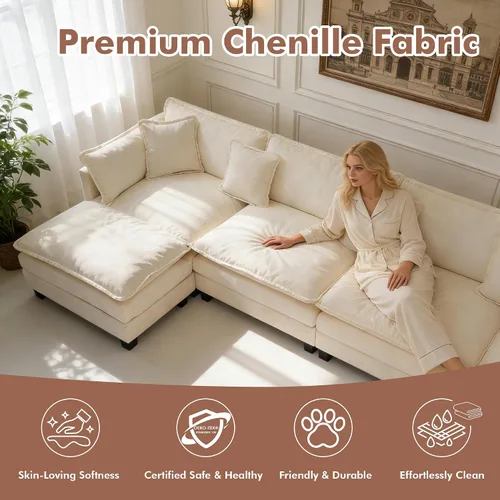 Miniatura 5 de Sofá seccional, cómodo sofá modular de nube, sofá modular de asiento profundo, sofá moderno en la nube, sofás modulares para sala de estar, Beige
