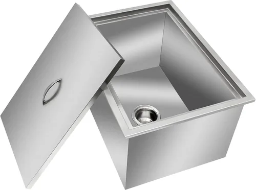 Miniatura 10 de Baúl de hielo con tapa, enfriador de hielo de acero inoxidable incluido, tubo de drenaje y tapón de drenaje, cubo de hielo para cocina al aire libre