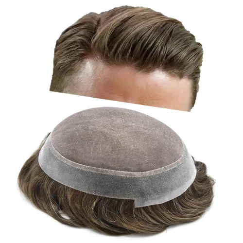 Miniatura 27 de Tupé para hombres, piezas de cabello humano real, sistema de unidades de cabello natural, línea capilar natural, pieza de repuesto para hombres