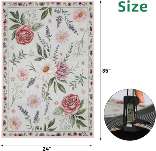 Miniatura 2 de Alfombra de entrada lavable de 2 x 3 pulgadas, alfombra pequeña para entrada, cocina, baño, antideslizante, estampado floral, alfombra de entrada