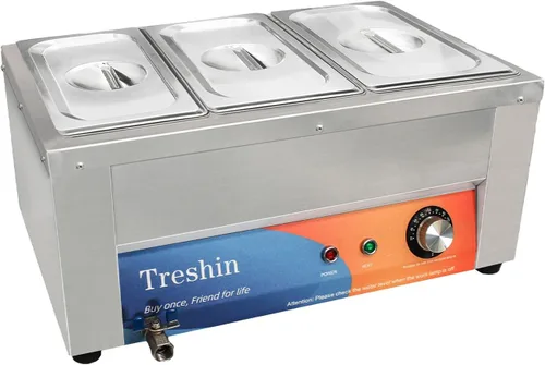 Treshin Calentador de alimentos comercial de 3 sartenes, capacidad de 21 cuartos de galón, 1200 W, de acero inoxidable, calentador de alimentos para