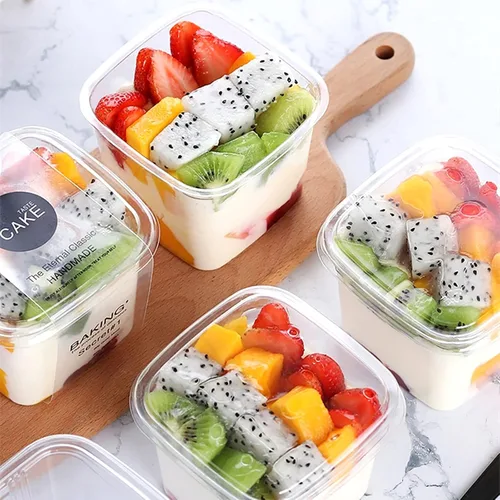 Miniatura 7 de TOFLEN 50 tazas cuadradas de plástico para postres de 12 onzas con tapas y tenedores, vasos de plástico transparente para yogur, parfait para pudín