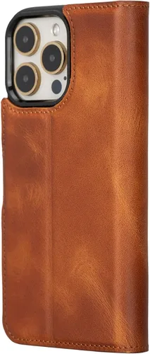 Miniatura 8 de Bayelon Funda tipo cartera para iPhone 15 Pro Max, de cuero de grano completo, cubierta abatible magnética desmontable, tarjetero, funda tipo Marrón