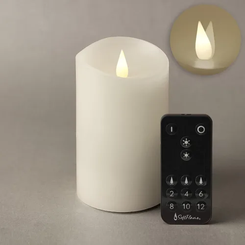 Velas LED sin llama con control remoto, 3 x 5.1 pulgadas, llama móvil parpadeante 3D, velas que funcionan con pilas en carcasa de cera real para uso
