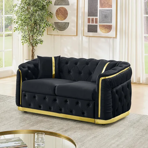 Miniatura 13 de Sofá Chesterfield de 62.6 pulgadas, moderno de mediados de siglo, sofá de terciopelo blanco beige y dorado, sofás de lujo para sala de estar